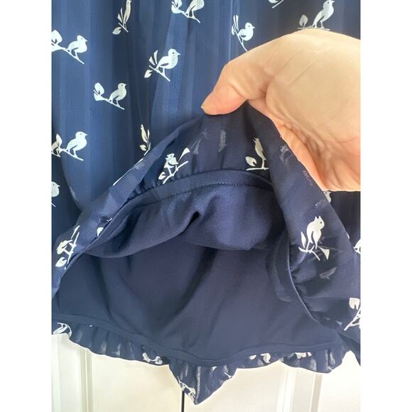 Cb Navy Blue Sheer Boho Blouse with White Birds on Branch Novelty Print - Picture 7 of 7